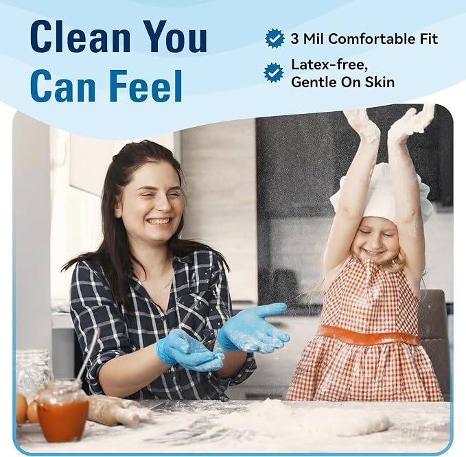 Food Safe Disposable Gloves Latex Free, Blue | Food Grade Nitrile Rubber Gloves, Latex-Free Powder-Free for Food Prep, Cooking, Household Cleaning