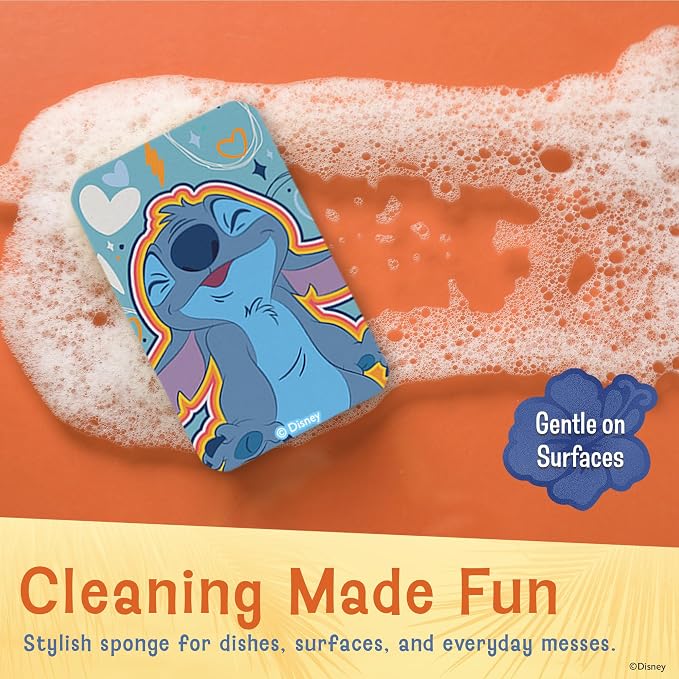 Disney Stitch Sink Drain Strainer, Dish Sponge & Silicone Sink Tray Set | 3-piece set with a strainer to prevent clogs, a tray to keep things organized, and a scrubber for dishes and counters