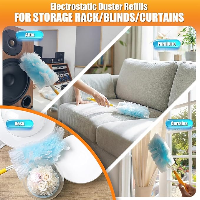 120 Count Duster Refills Compatible with Swiffer Duster, 180° Disposable Multi-Surface Microfiber Cleaning Dusters, Unscented