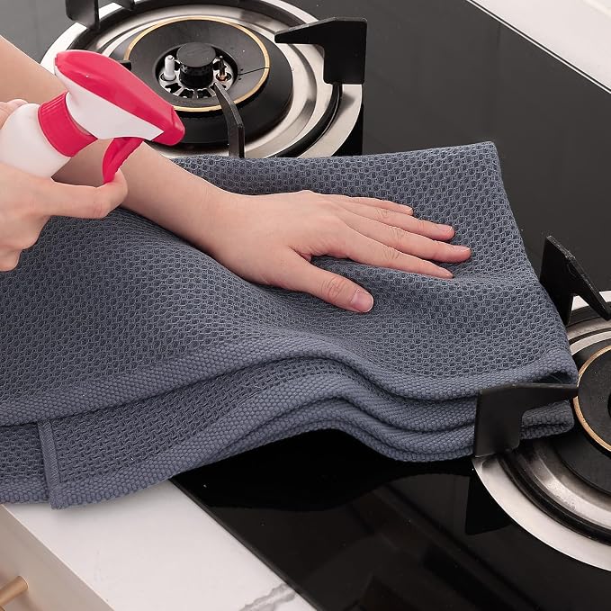 Homaxy 100% Cotton Oversized Waffle Weave Kitchen Towels 6-Pack, Dark Grey | 20 x 28 Inches, Ultra Soft Absorbent Dish Towels, Quick Drying Large Cleaning Towels
