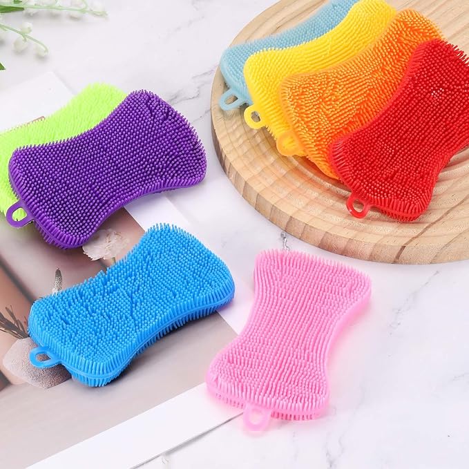 uxcell Silicone Dish Scrubber, 3 Pack Reusable Dishes Sponges Silicone Sponges Double Design for Kitchen Bathroom Cleaning Gadgets Accessories Countertop Cookware Pots Pans, Orange