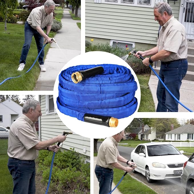 YOTOO Garden Hose 100 FT, Lightweight, Durable, Flexible, Non-Expanding, Kink-Free Water Hose with Solid Brass Fittings for Outdoor, Watering flants and flowers, Car Wash