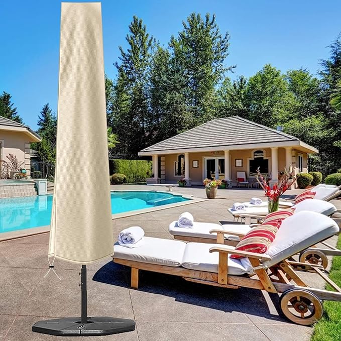 OKPOW Patio Umbrella Cover Waterproof: Fit 9ft to 12ft Outdoor Umbrellas | 420D Oxford with Long Zipper, Protect Umbrella from Sun, Rain, Snow & Dust, Helping Extend Outdoor Umbrella's Life (2 Pack)