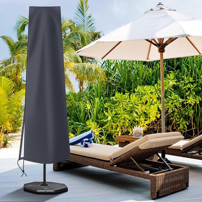 OKPOW Patio Umbrella Cover Waterproof: Fit 9ft to 12ft Outdoor Umbrellas | 420D Oxford with Long Zipper, Protect Umbrella from Sun, Rain, Snow & Dust, Helping Extend Outdoor Umbrella's Life