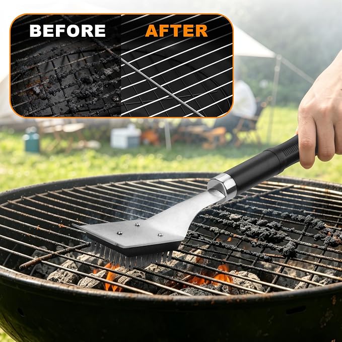 BBQ Grill Cleaning Brush Scraper with 2 Replaceable Steel Bristles Head | 72-Well Wires Brush, Stainless Grill Grate Cleaner, for Weber Gas, Charcoal, Electrical, Infrared
