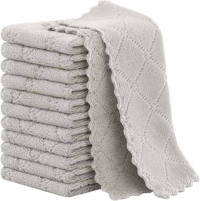 Homaxy Super Soft 12 Pack Coral Velvet Dish Cloths, 7" x 9", Grey | Ultra-Absorbent Dishcloths, No Lint, Nonstick Oil, Fast Drying, Microfiber Cleaning Cloth