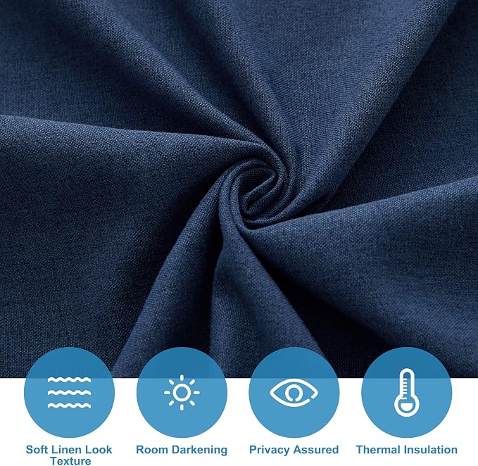 RYB HOME Privacy Door Window Curtains, Rich Linen Texture Room Darkening Window Curtains and Drapes Thermal Insulated Tricia Door Blinds for Patio Doorway, W26 x L80 inch, 1 Panel, Blue