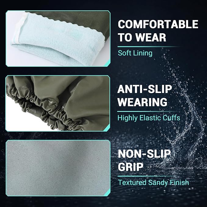 2 Pairs Aquarium Gloves Heavy Duty - 27.5 inch Waterproof Oil Resistant Anti-Slip Moisture-Wicking Elbow Length Gloves for Cleaning Pond Pet Fishing Garden Machinery Industry, Light Blue Gray