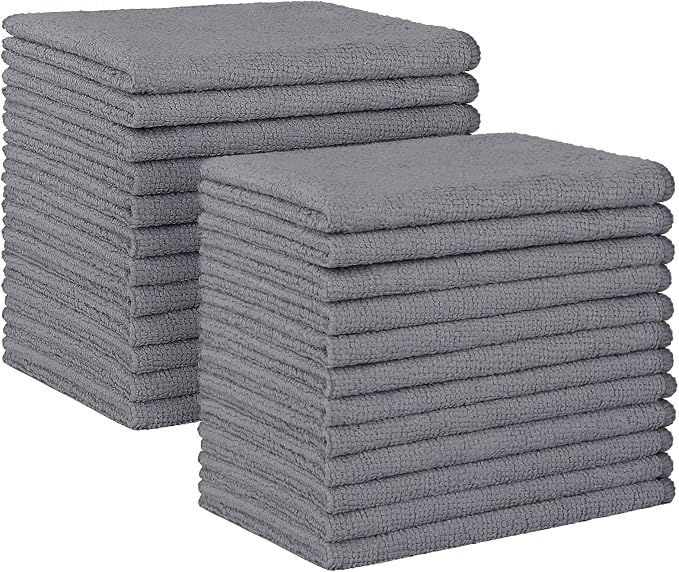 HOMEXCEL Microfiber Cleaning Cloth, 24 Pack Cleaning Rags for House 12"X11" | High Absorbent, Lint Free Microfiber Towels for Cars Kitchen House & Window, Reusable Cleaning Towel, Grey