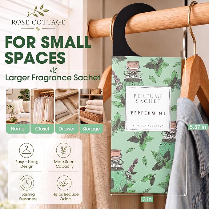 Large 12 Packs Peppermint Hanging Scented Sachets Long-Lasting Closet Deodorizer Air Freshener Fabric Refresher Odor Eliminator for Drawer Home Fragrance Gift Set
