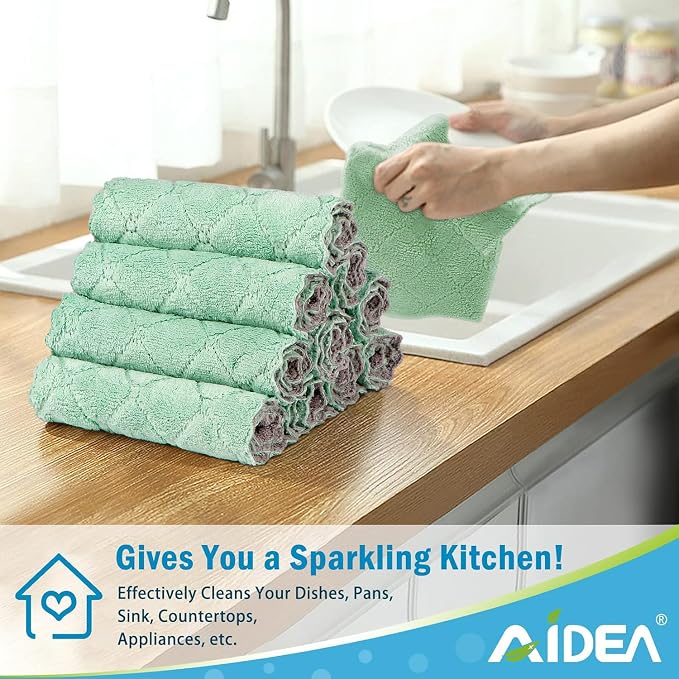 AIDEA Kitchen Dishcloths, 24 PK Reusable Dish Towels Coral Fleece 6"x10.4" | Absorbent Microfiber Cleaning Cloths No Odor No Pilling, Fast Drying Kitchen Towels, Soft Fabric Dish Rags for Washing Dishes