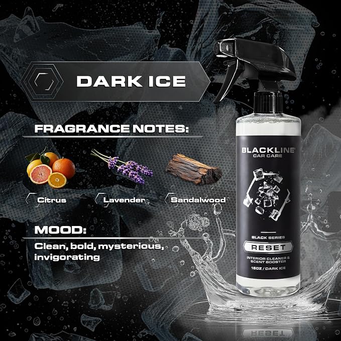 Blackline Reset Interior Car Cleaner & Deodorizer Spray - Dark Ice | pH-neutral high-foam formula deep-cleans & deodorizes leather, vinyl, carpet & plastic. Long-lasting scent, zero residue