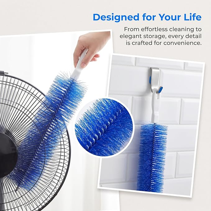 Bendable Microfiber Head, New Fan Cleaner Brush Reusable Dust Remover Washable ldeal for Electric Fans Air Conditioning, Home Car Vents, Curtain (Blue 4 Psc)