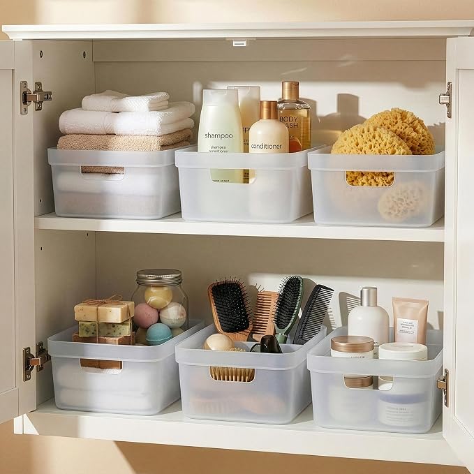 BINO | Plastic Storage Bins, 9 Liter - 2 Pack, Frosted | THE MODERN COLLECTION | Plastic Bins for Organization | Woven Storage Baskets for Organizing | Pantry Shelf Organizer Basket Container Bin
