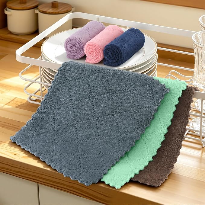 Homaxy Super Soft Absorbent 18 Pack Coral Velvet Dish Cloths, 7" x 9" | Fast Drying, Nonstick Oil, No Lint, Multi-Purpose, Microfiber Cleaning Cloth, Machine wash