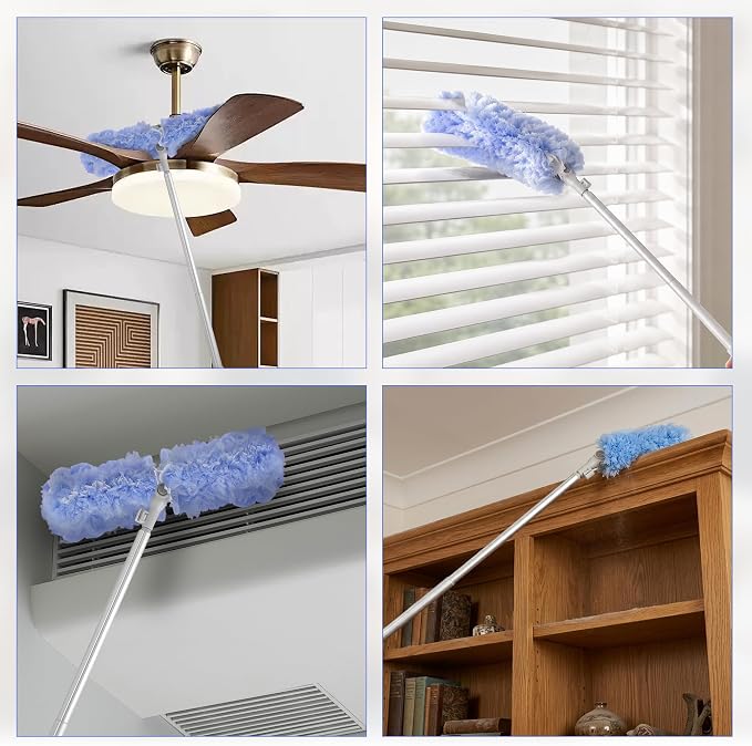 Duster Extended Handle & Long Duster, Compatible with Swiffer, 65.7" | Stainless Steel Extension Pole, Locking Angle Duster for Ceiling Fans, Blinds, Tall Cabinets & Home Cleaning Supplies,1 Pack