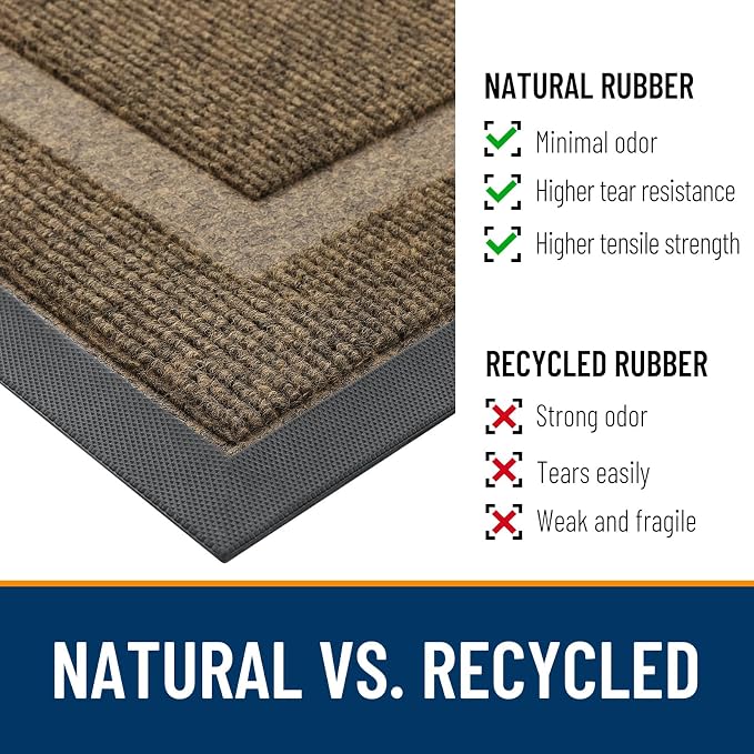 OLANLY Front Door Mat Outside 47x23, All-Season Heavy-Duty Rubber Doormat | Brown, Absorbent, Stain and Fade Resistant, Waterproof Non-Slip Backing, Low-Profile Indoor Outdoor Floor Mat for Entryway