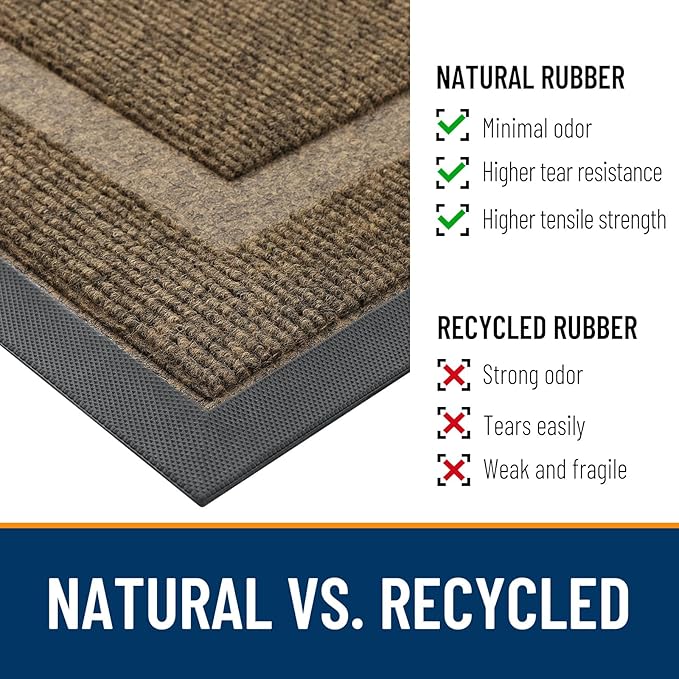 OLANLY Front Door Mat Outside 33x21, All-Season Heavy-Duty Rubber Doormat | Brown, Absorbent, Stain and Fade Resistant, Waterproof Non-Slip Backing, Low-Profile Indoor Outdoor Floor Mat for Entryway