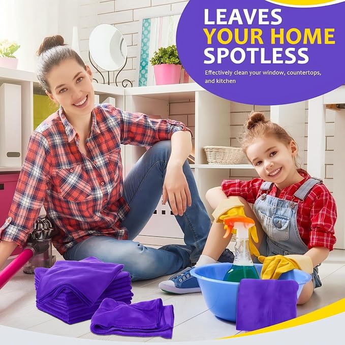 Nuenen Microfiber Cleaning Cloths for Cars 16 x 16 Inch Ultra Absorbent Car Towels Drying Reusable Cleaning Supplies House Kitchen Window Microfiber Towel(Purple,120 Pcs)