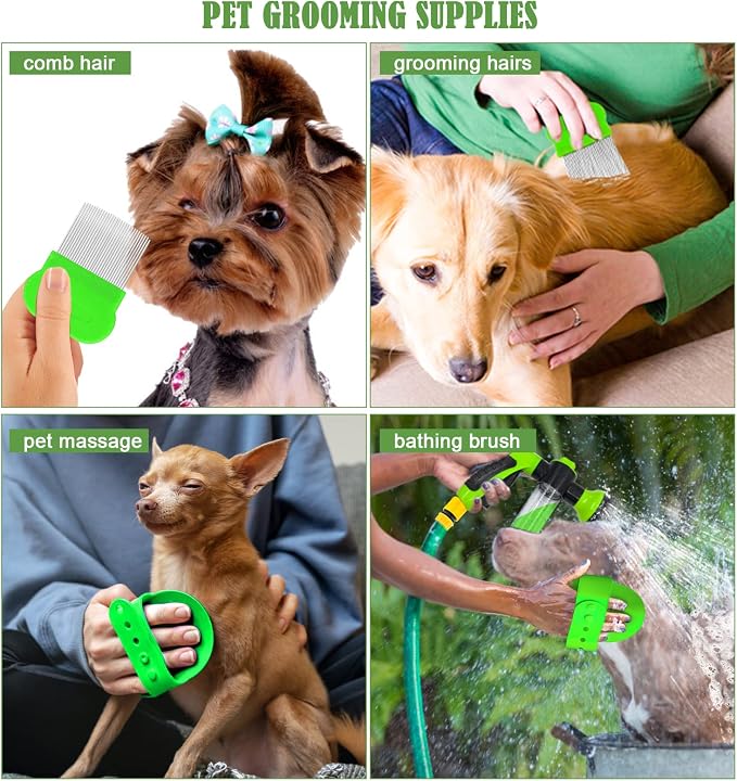 Dog Wash Sprayer Outdoor, 8-in-1 Dog Sprayer Hose Attachment | with Massage Brush and Pet Grooming Comb, Garden Hose Nozzle for Watering Flowers, Car Washing, Pet Bathing