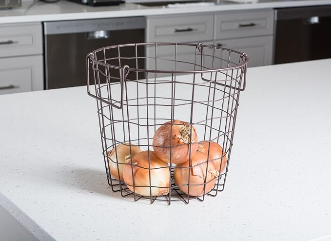 DII Metal Wire Utility Storage Bin, Small Round, 12x12x10, Bronze
