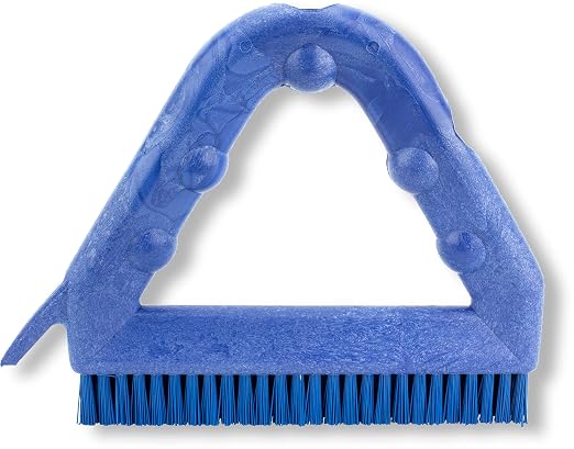 SPARTA Blue Plastic Grout Brush, Triangle-Shaped Scrub Brush with Scraper for Cleaning Tiles and Grout, 9 x 7 x 7 Inches