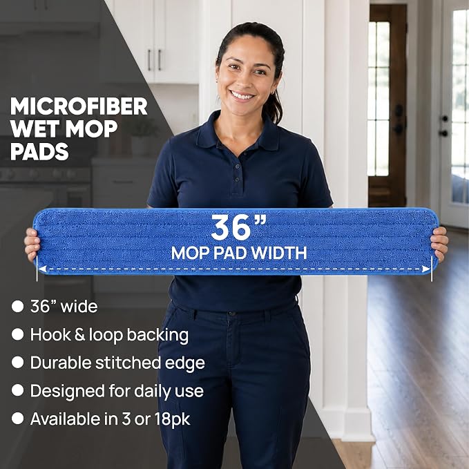 36" Microfiber Wet Mop Pad (3) - Microfiber Wholesale