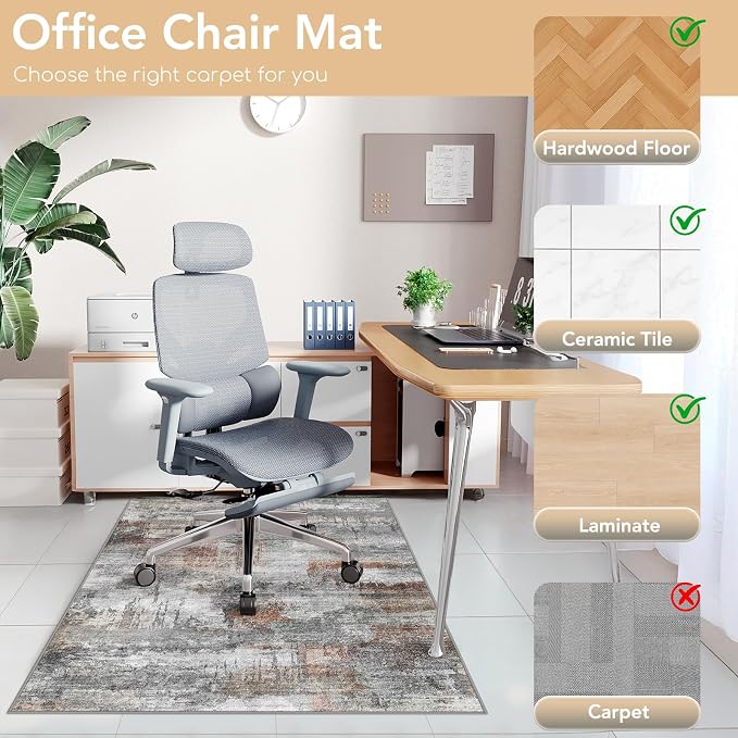 Office Chair Mat for Hardwood Floor&Tile Floor,36"X 48"-Abstract Grey | Heavy Duty Desk Chair Mat for Hard Floors,Under Desk Rug for Rolling Computer Chair,Anti Slip,Low Pile Carpet Floor