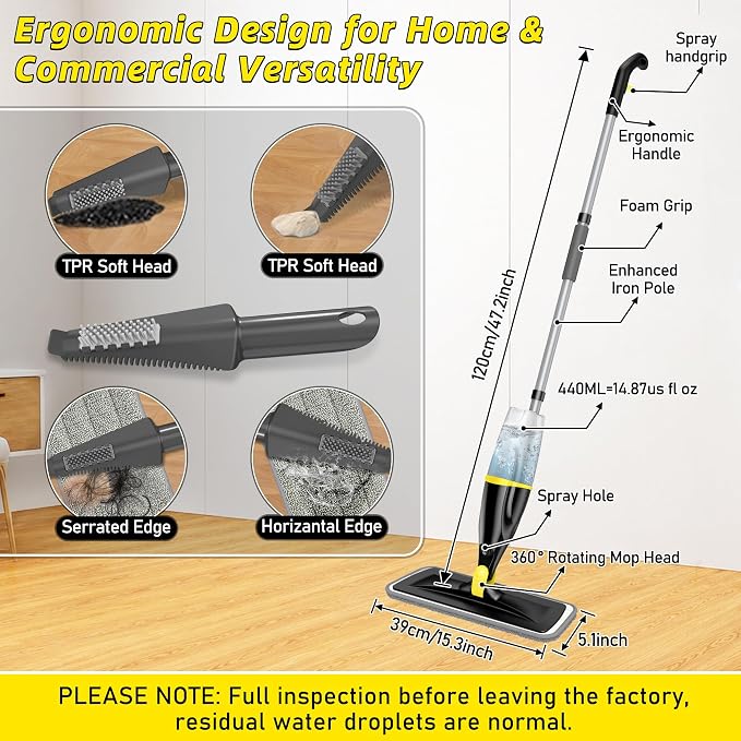 Spray Mops for Floors Cleaning: Hardwood Floor Mop Wet Dust Mop Refillable | Swivel Head Lightweight for Elderly, 3 Washable Pads for Swiffer PowerMop, Microfiber Flat Mop, for Tile Vinyl Multi-surface