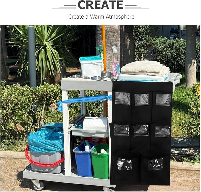 Cleaning Cart Bag with Independent Compartments for Janitorial Use | Portable Foldable Design, Wear and Tear Resistant Construction, Highdensity Trash Collecting Bag Material for Shopping Cart
