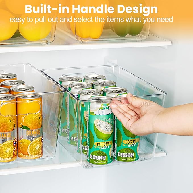 YIHONG 16 Pack Clear Pantry Organizer Bins,Plastic Storage Containers with Handle for Kitchen,Freezer,Cabinet,Closet,Bathroom Under Sink Organization