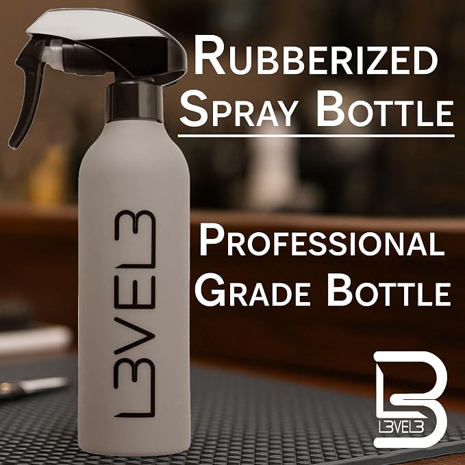 L3 Level 3 Rubberized Fine Mist Spray Bottle for Barbers, Rubber Grip | Precise fine-mist spray, controlled styling application, professional-grade for hair stylists, barber water spray bottle