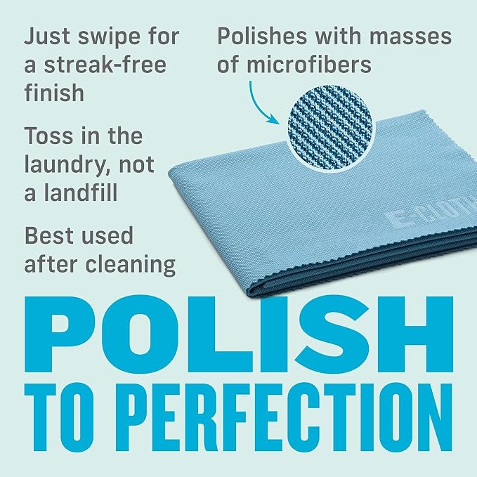 E-Cloth Glass & Polishing Cloth - Reusable & Durable Glass Cleaner - 2 Pack | Cleaning Towel Cloth for Windows, Cars, Mirrors, Eyeglasses, & More, Streak Free Clean, Machine Washable, Alaskan Blue