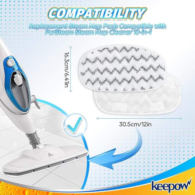 KEEPOW 4 Pack Heavy-Duty Steam Mop Pads Compatible with PurSteam ThermaPro 10-in-1 | Extra Thick Microfiber Replacement Pads for Deep Floor Cleaning & Sanitizing (ThermaPro 211)