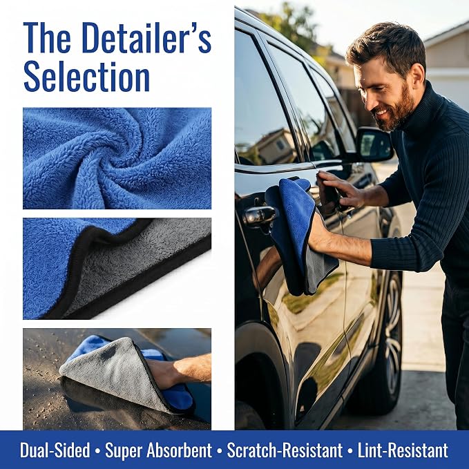 10 Pack Premium Microfiber Towels for Cars - Coral Velvet Ultra-Soft Super Absorbent Drying Towels, Lint-Free Streak-Free Car Detailing Cloth, 11.8"x15.7" Blue/Grey