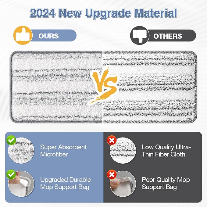 6 Pack Flat Mop Pads for Joymoop Mop and Bucket Set with Wringer | Washable & Reusable Microfiber Mop Head Refills for Oshang Bosheng Mop, 13" X 4.9", 6 Pack Grey/Stripe