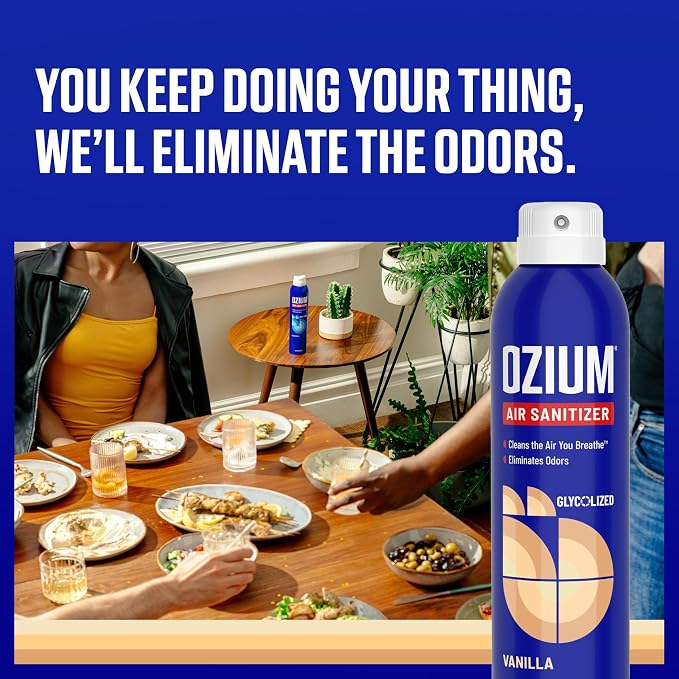Ozium 8 Oz. Air Sanitizer & Odor Eliminator Spray | For Homes, Cars, Offices and More, Outdoor Vanilla Scent, Pack of 1