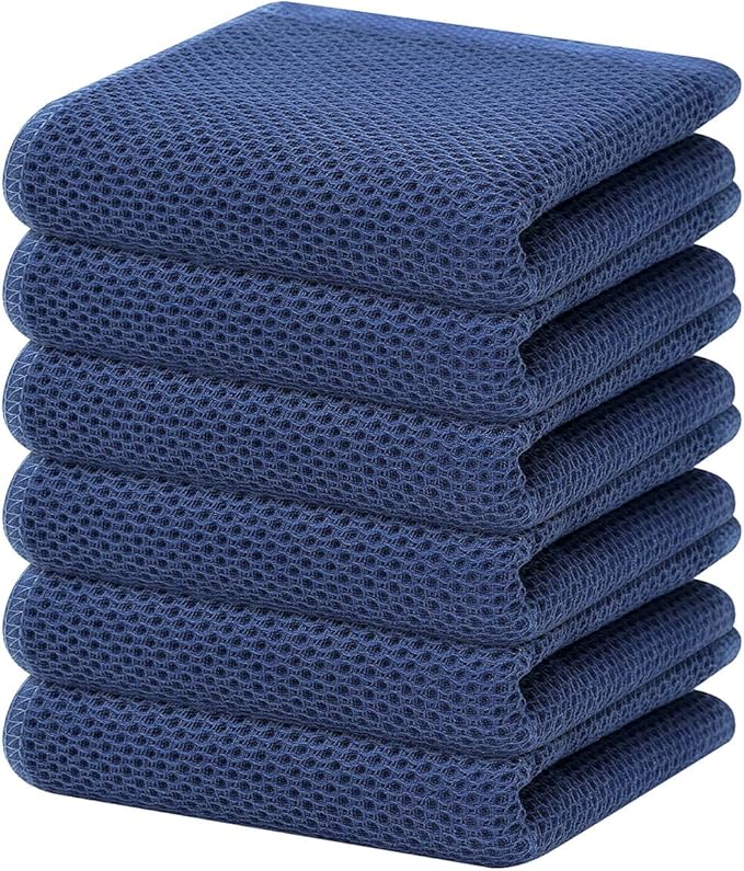 Homaxy 100% Cotton Waffle Weave Kitchen Dish Towels 6-Pack, Navy Blue | 13 x 28 Inches, Ultra Soft Absorbent Dish Towels, Quick Drying Cleaning Towels