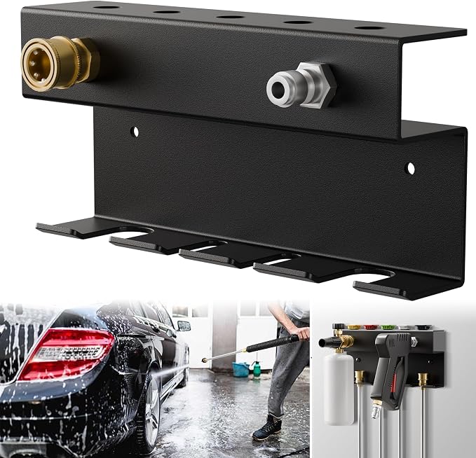 Foam Cannon Wall Mount and Pressure Washer Gun Holder Organizer | Foam Cannon Wall Mount: Stores a foam cannon and pressure washer gun off the floor for organized, easy-access storage.