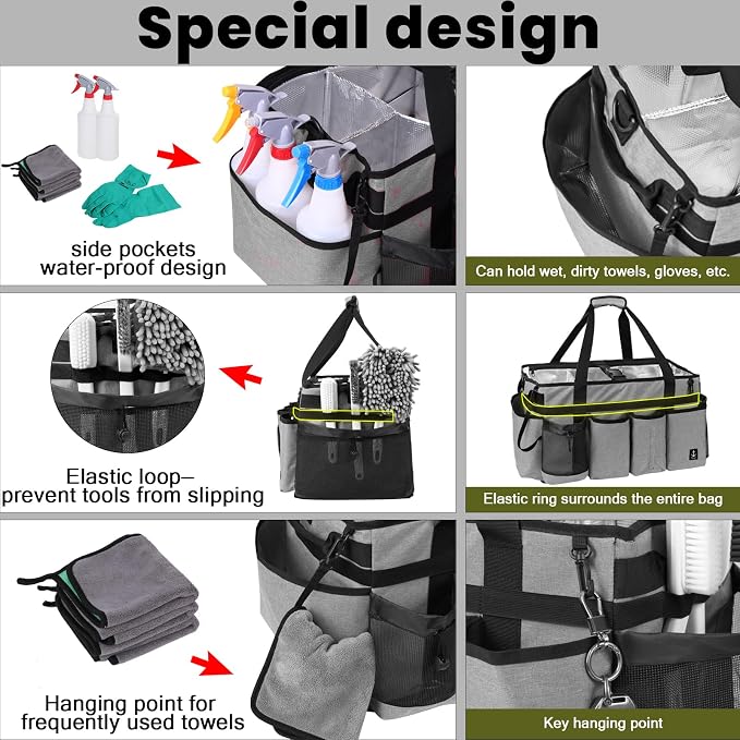 Extra large Cleaning Caddy Bag Built-in hard plastic Aluminum foil lining | Waterproof nylon, aluminum foil lining, quick-drain PVC mesh bottom, for housekeepers