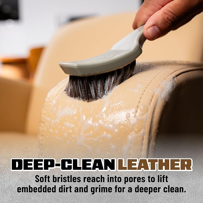 Chemical Guys, Nifty Leather Detailing Brush, Synthetic Horse Hair | Safe on genuine, synthetic, vegan, colored leather, angled head keeps hands clean, pairs with Chemical Guys Leather Cleaner