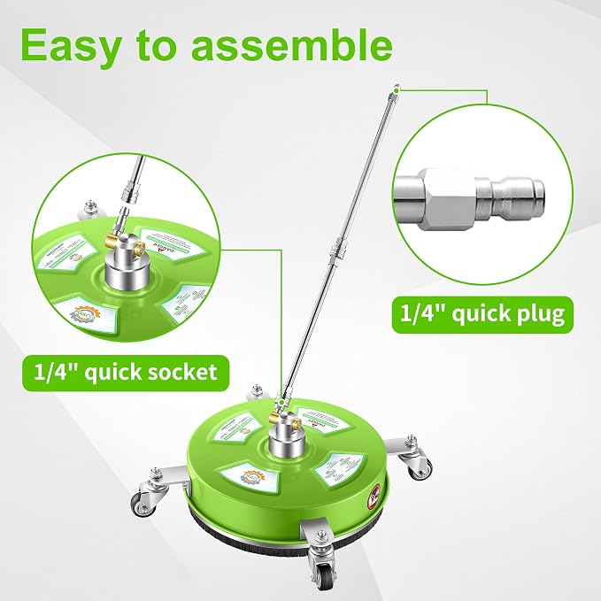 PWACCS 14" Pressure Washer Surface Cleaner with Wheels, Stainless Steel | Power Washer Attachment with Extension wands, For Driveways, Patios, Sidewalks, Decks, 1/4" Quick Connect, Green