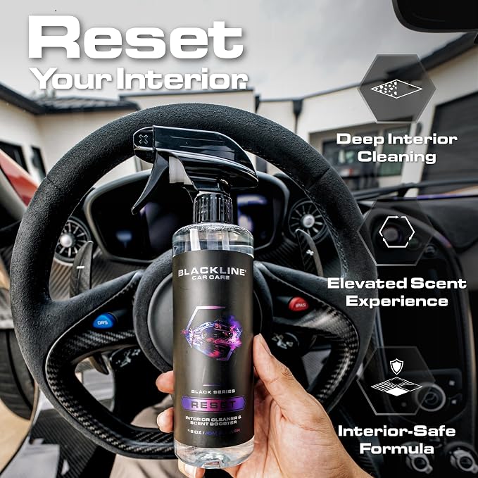 Blackline Reset Interior Car Cleaner & Deodorizer Spray - Dark Ice | pH-neutral high-foam formula deep-cleans & deodorizes leather, vinyl, carpet & plastic. Long-lasting scent, zero residue