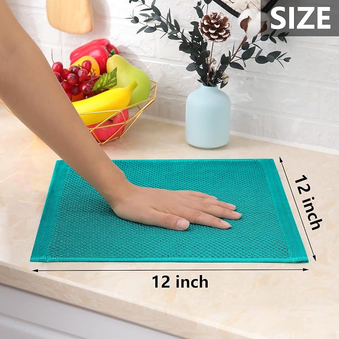 Homaxy 100% Cotton Waffle Weave Kitchen Dish Cloths 12-Pack, Teal | 12 x 12 Inches, Ultra Soft Absorbent Dish Towels, Quick Drying Dish Rags with Hanging Loop
