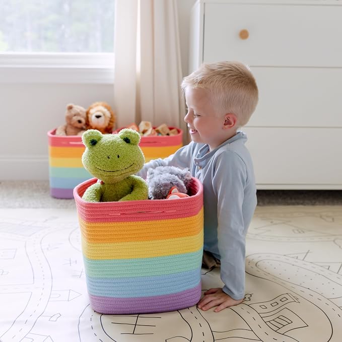 NaturalCozy Storage Cubes 11 Inch Cotton Rope Woven Baskets for Organizing, 3-Pack | Cube Storage Bin | Square Storage Baskets for Shelves Organizer, Classroom, Kids Toy Bins, Closet, Baby Nursery