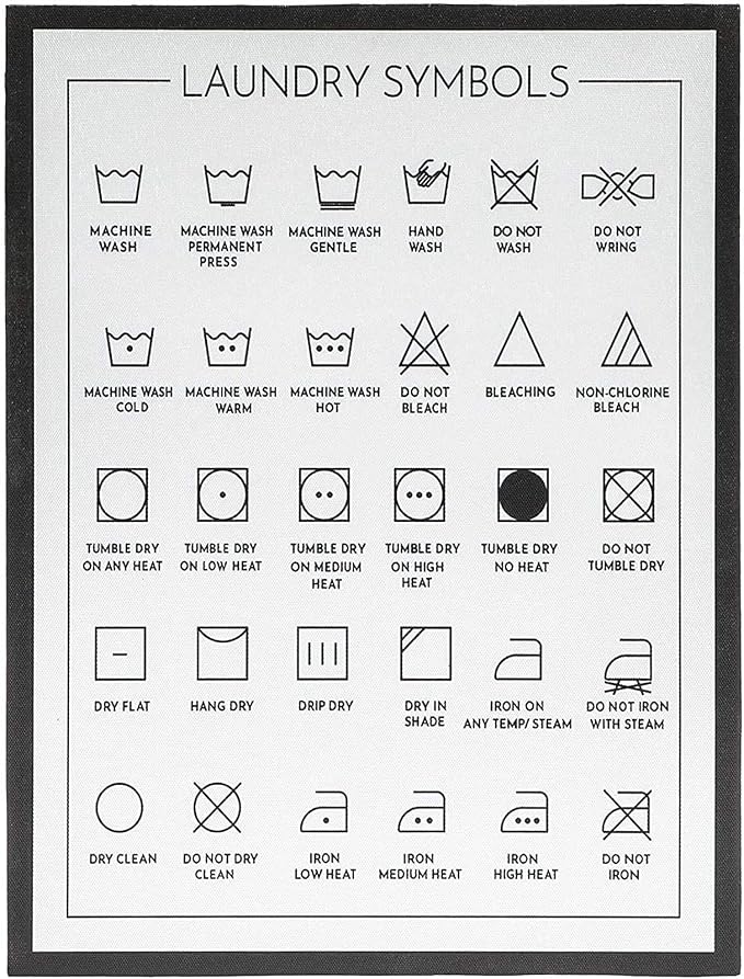 Juvale Framed Laundry Symbols Chart Canvas - Washing Symbols Chart & Care Guide - Laundry Room Decor Accent - 12 x 16 in, White Engineered Wood Frame, Wall Mount