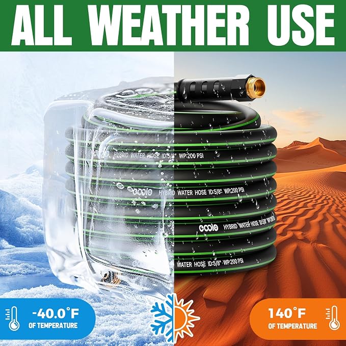 Heavy Duty Garden Hose 73ft, NON-EXPANDABLE Flexible Water Hose, Kink Resistant Lightweight Hybrid Hose, Leakproof Hose Male to Female Fittings