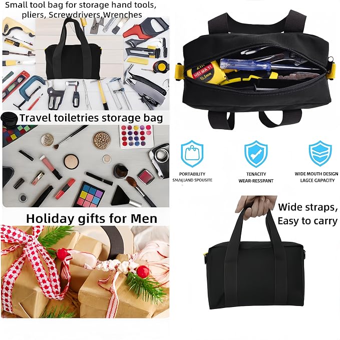 16 Inch Canvas Tool Bag, Small Tool Bag for Men, Large Capacity Wide Mouth Tool Organizer Tote Bag for Storage Hand Tools Wrenches