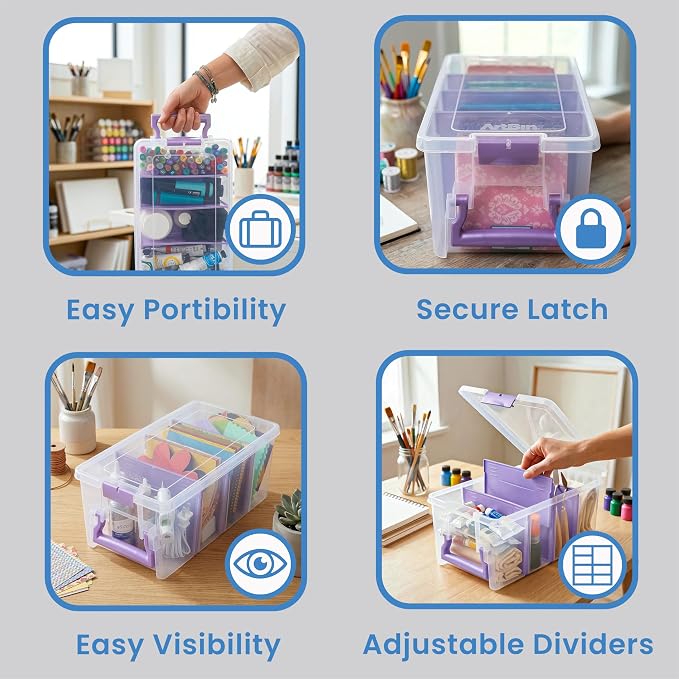 ArtBin Semi Satchel Portable Craft Organizer with 3 Dividers - Clear Plastic Storage Case for Art & Craft Supplies | 3 Removable Dividers, 15.2 x 8 x 6.2 Inches, Secure Latches, Carry Handle, Clear Durable Polypropylene