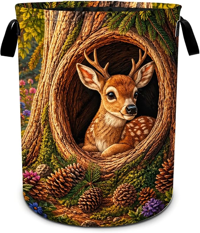Deer Laundry Basket Foldable Oxford Laundry Hamper With Handle For Room Bathroom Bedroom